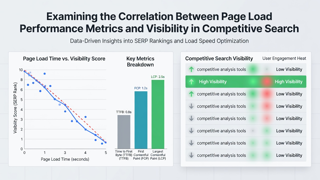 Screenshot of search engine results page with performance indicators overlaid on competing domain listings